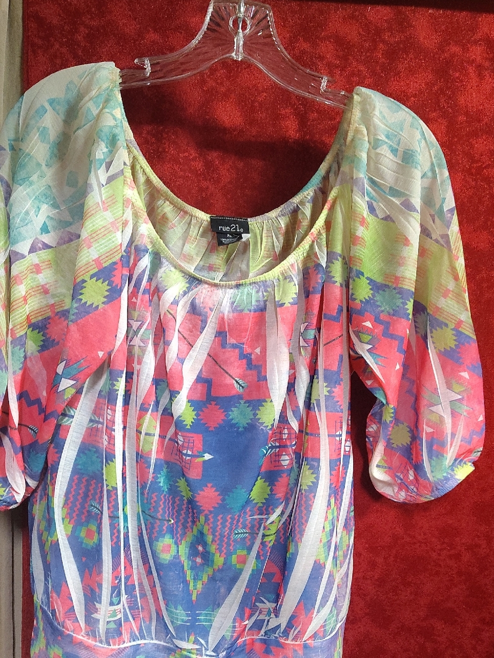 Rue21 Multicolor Aztec Sheer Scoop-Neck Blouse